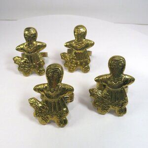 Gingerbread NAPKIN RINGS  Solid Brass set of (4) Christmas Winter RARE